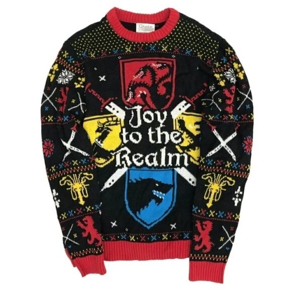 HBO Game Of Thrones Sweater M Ugly Christmas Westeros Joy To The Realm Knit Xmas - Picture 1 of 6